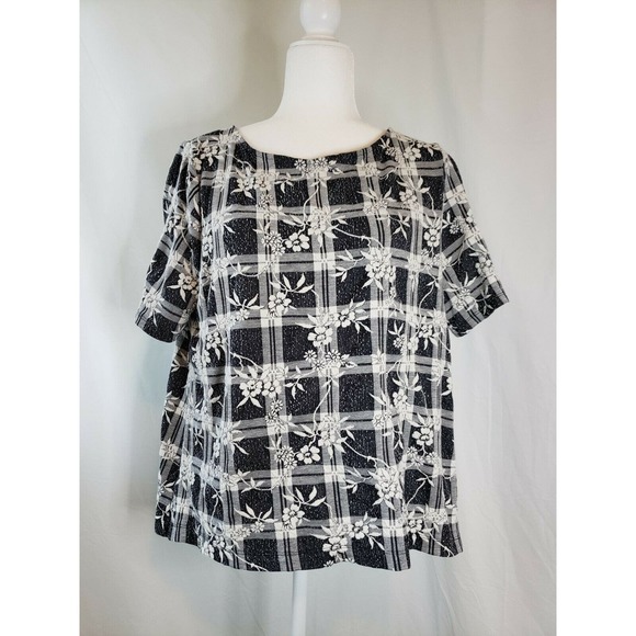 Loft Black and White Tunic Style Top Large Petite (LP) Short Sleeve - Picture 2 of 8
